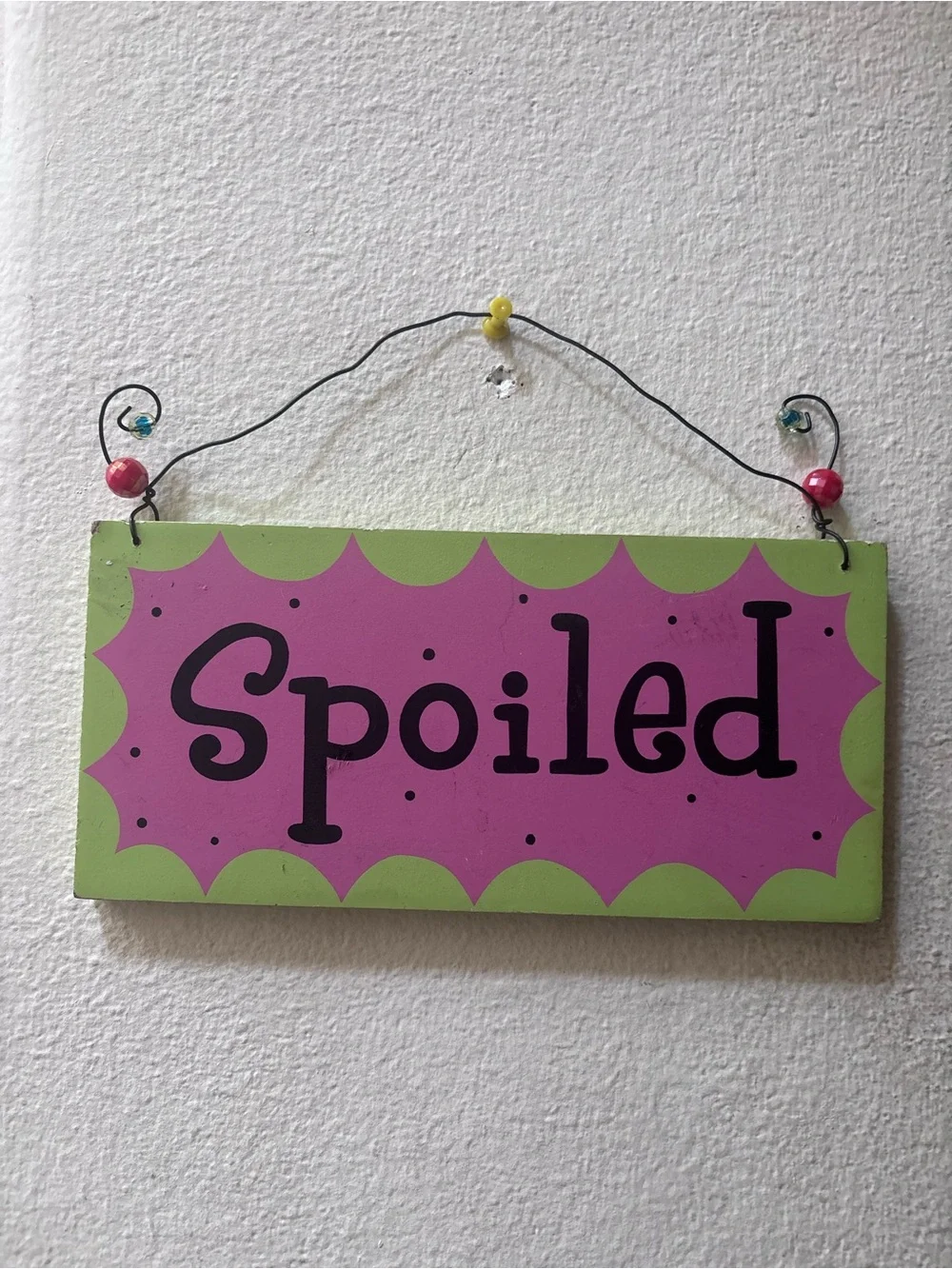 Spoiled Wall Sign - Green & Pink Home Wall Decor